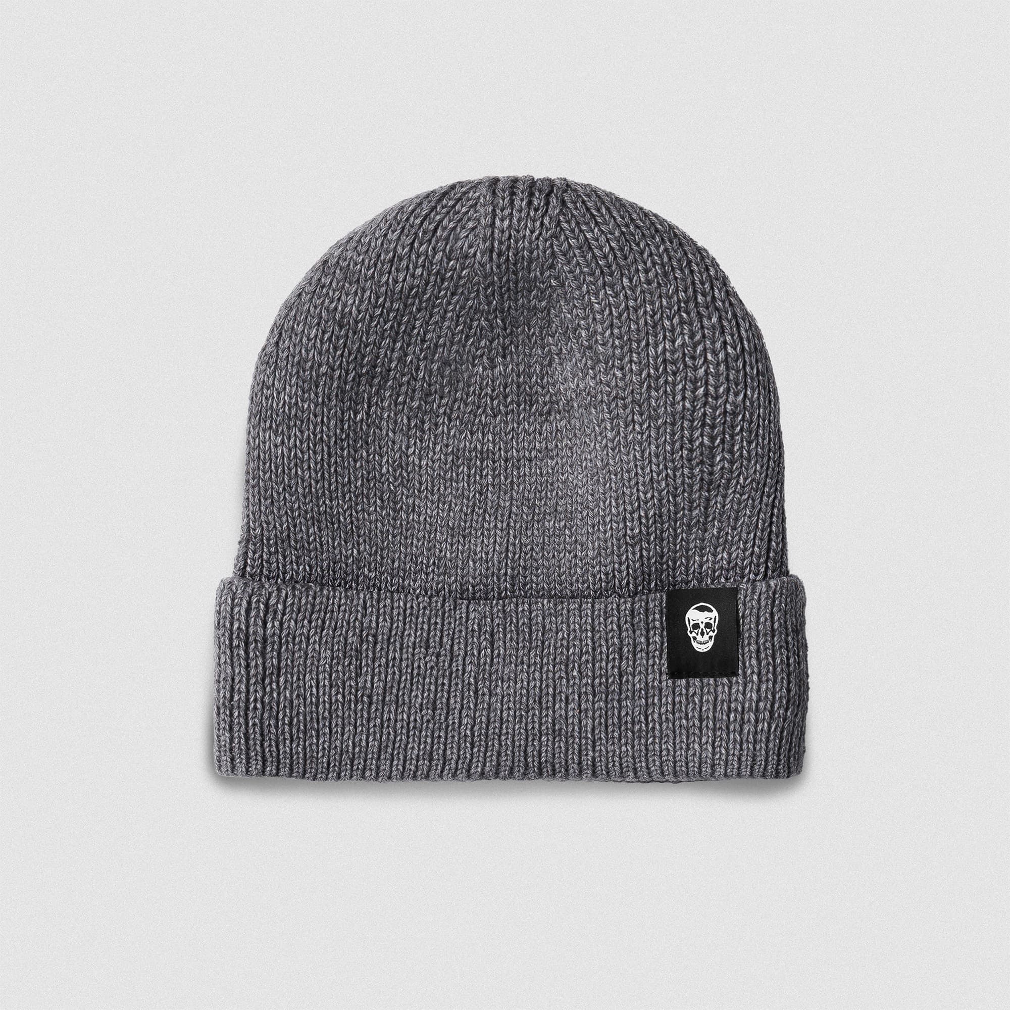 Ribbed Knit Skull Beanie - Dark Gray