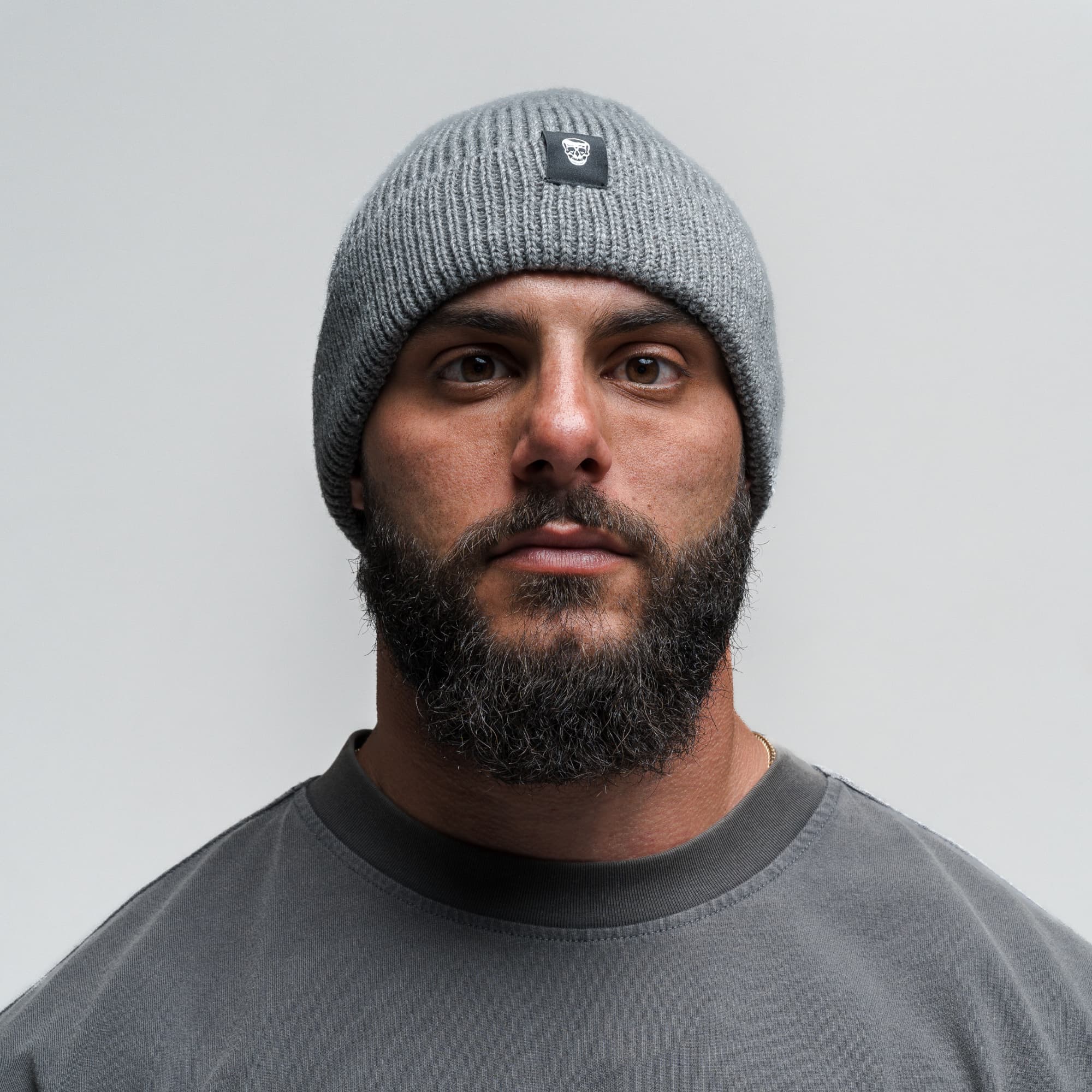 Ribbed Knit Skull Beanie - Dark Gray - Image 2